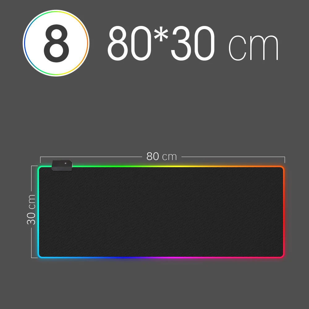 RGB LED Gaming Mouse Pad — Waterproof Large Desk Mat, Non-Slip Rubber, Multiple Sizes (70 x 30–90 x 40 cm / 27.6 x 11.8–35.4 x 15.7 in)