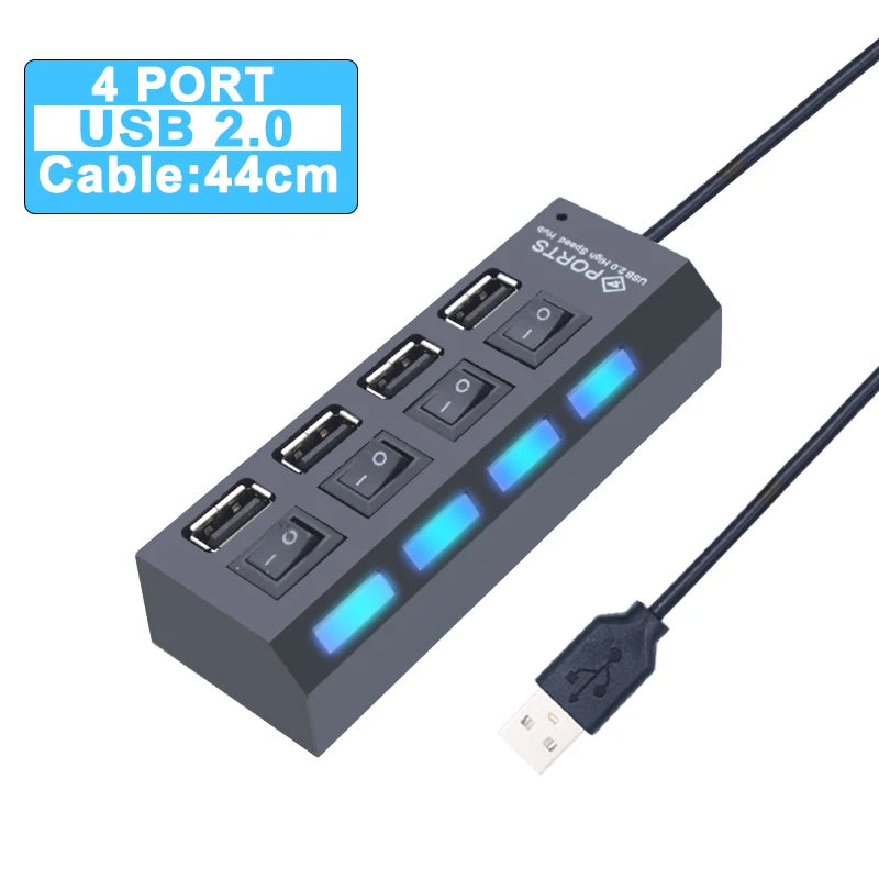 USB 3.0 Hub 4/7-Port Powered USB Splitter with On/Off Switch – High-Speed USB 3.0/2.0 Expander for PC & Laptop