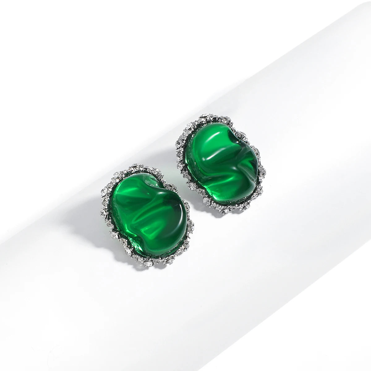Korean Green Acrylic Geometric Dangle Earrings — Round & Square Statement Drop Earrings for Women