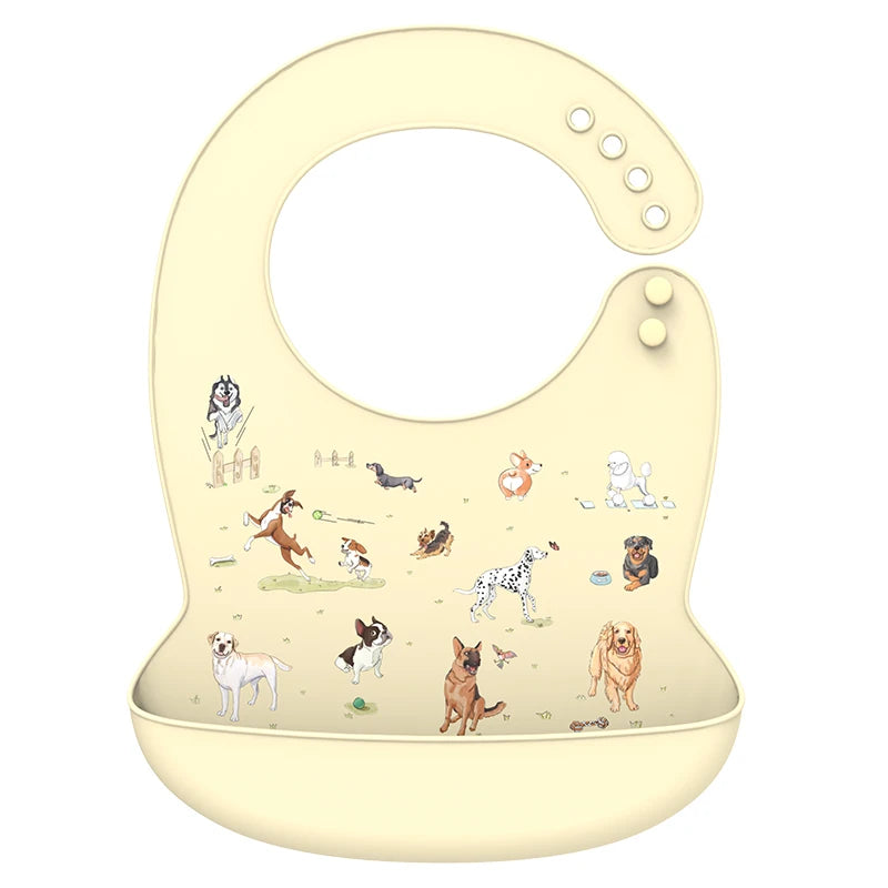 Silicone Baby Bib Waterproof Adjustable Cartoon Banana Feeding Bib with Pocket BPA-Free for 1-3 Years