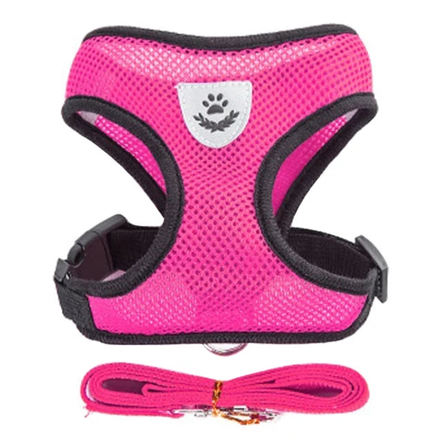 Adjustable Mesh Cat & Small Dog Harness Vest with 1.2m Leash S-XL Breathable Polyester Reflective