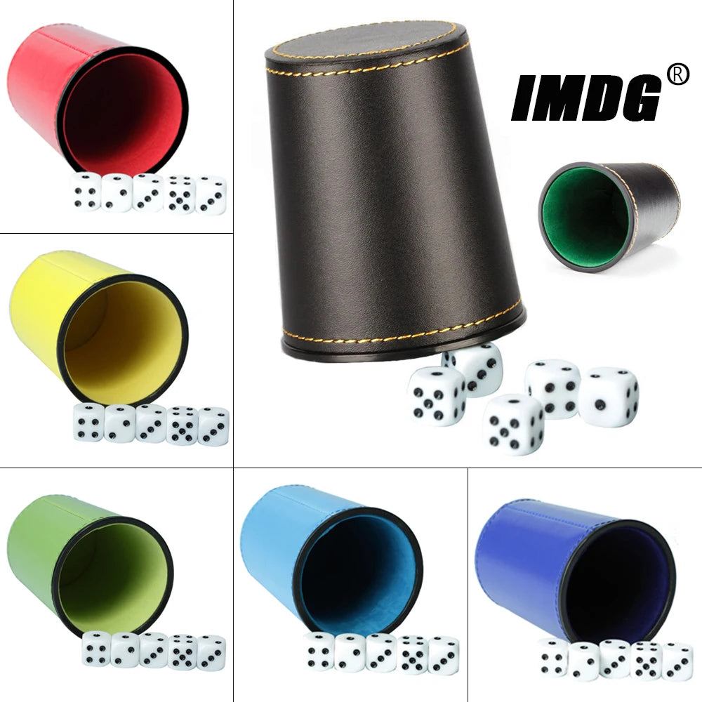 PU Leather Flannel-Lined Dice Cup Set — 1 Cup + 5 Dice (12mm / 0.47 in) for Game Night, Bar & KTV