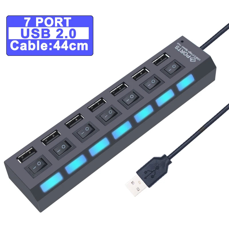 USB 3.0 Hub 4/7-Port Powered USB Splitter with On/Off Switch – High-Speed USB 3.0/2.0 Expander for PC & Laptop