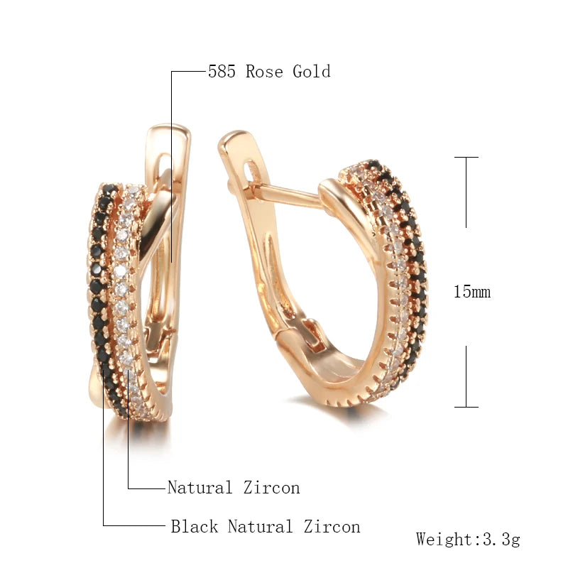585 Rose Gold Zircon Drop Earrings for Women - Geometric Bling Party & Wedding Jewelry