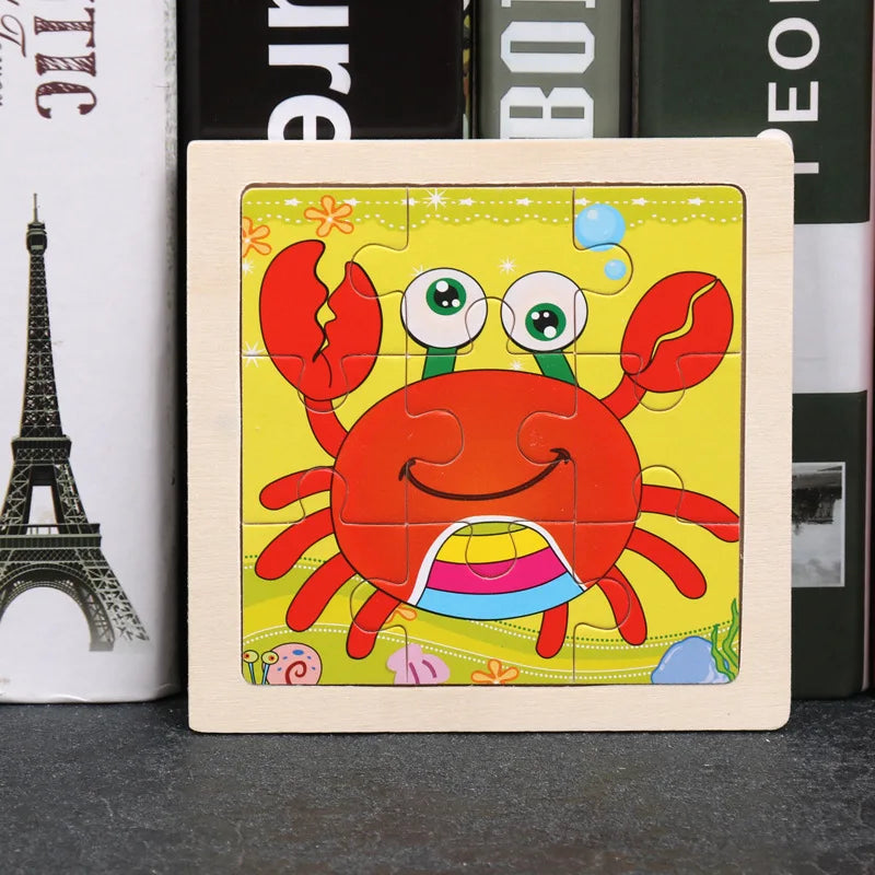 Kids Wooden 3D Tangram Puzzle 11 x 11 cm (4.3 x 4.3 in) Cartoon Animal Traffic Educational Jigsaw Toy
