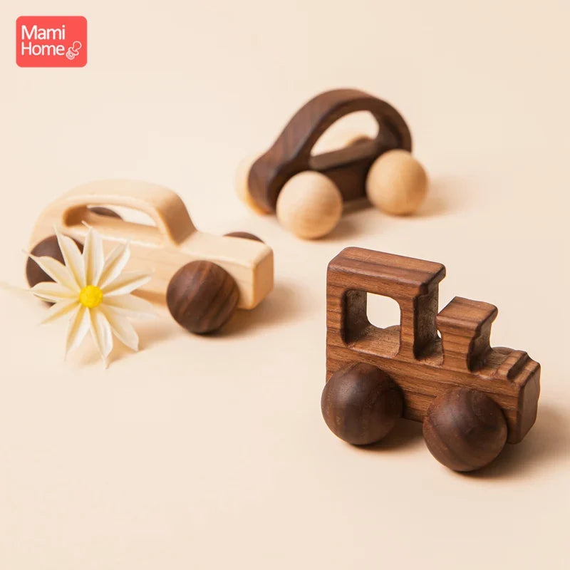 Beech Wood Car Teether – BPA-Free Wooden Baby Teething Toy, Montessori Cartoon Car, Eco-Friendly Baby Shower Gift