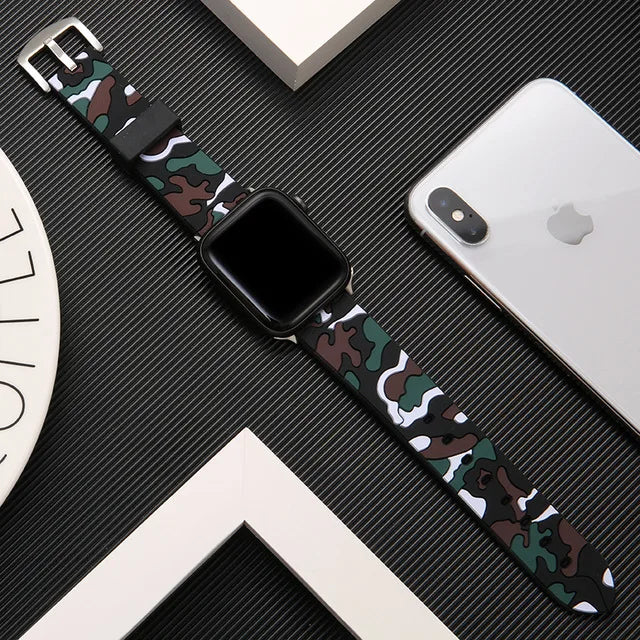 Silicone Camouflage Watch Band - Universal Smartwatch Strap Fits 38/40/41/42/44/45/46/49mm