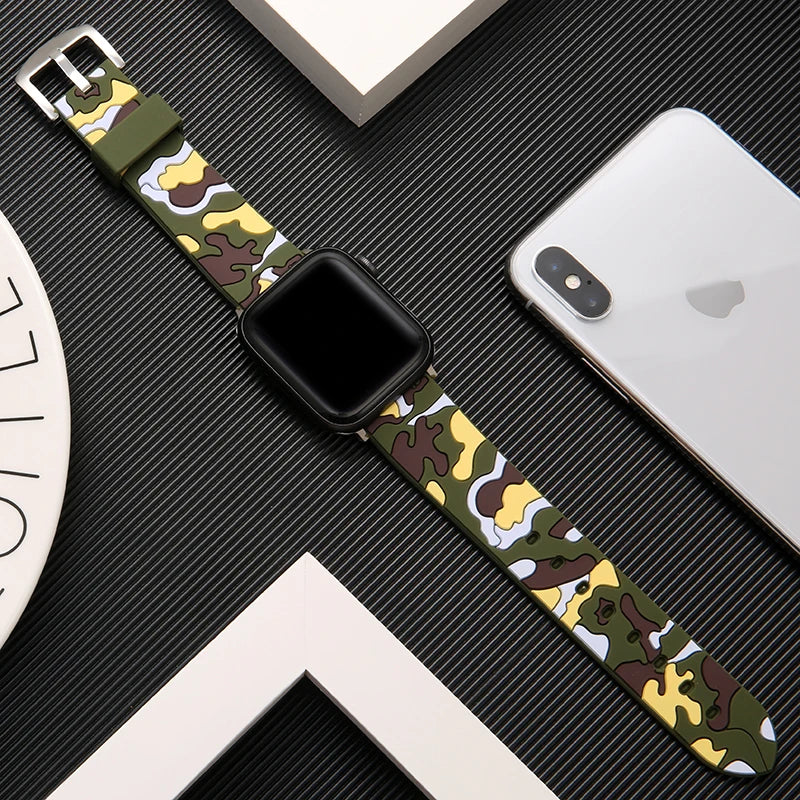 Silicone Camouflage Watch Band - Universal Smartwatch Strap Fits 38/40/41/42/44/45/46/49mm