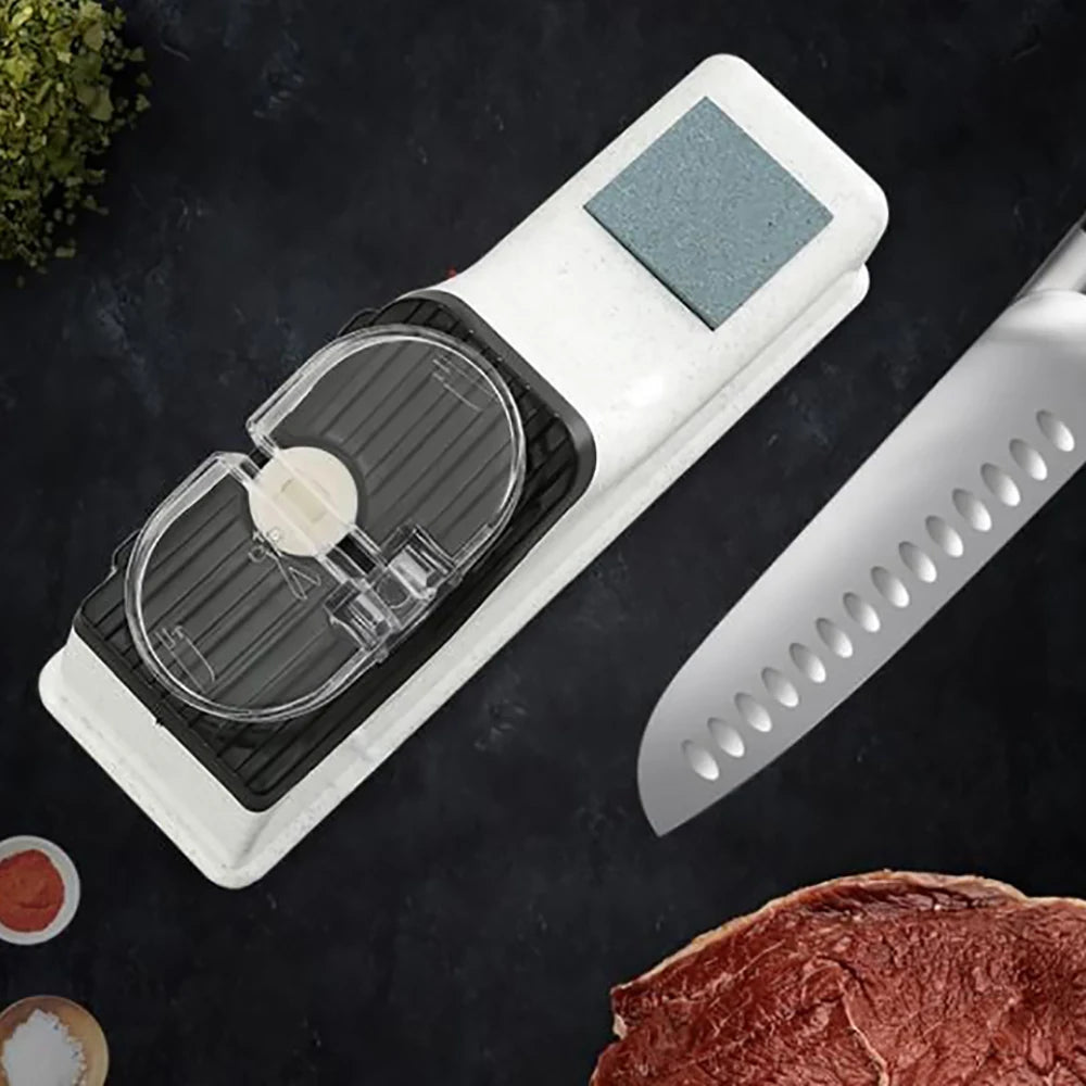USB Electric Adjustable Knife Sharpener for Kitchen Knives & Scissors, Medium & Fine Grinding, White