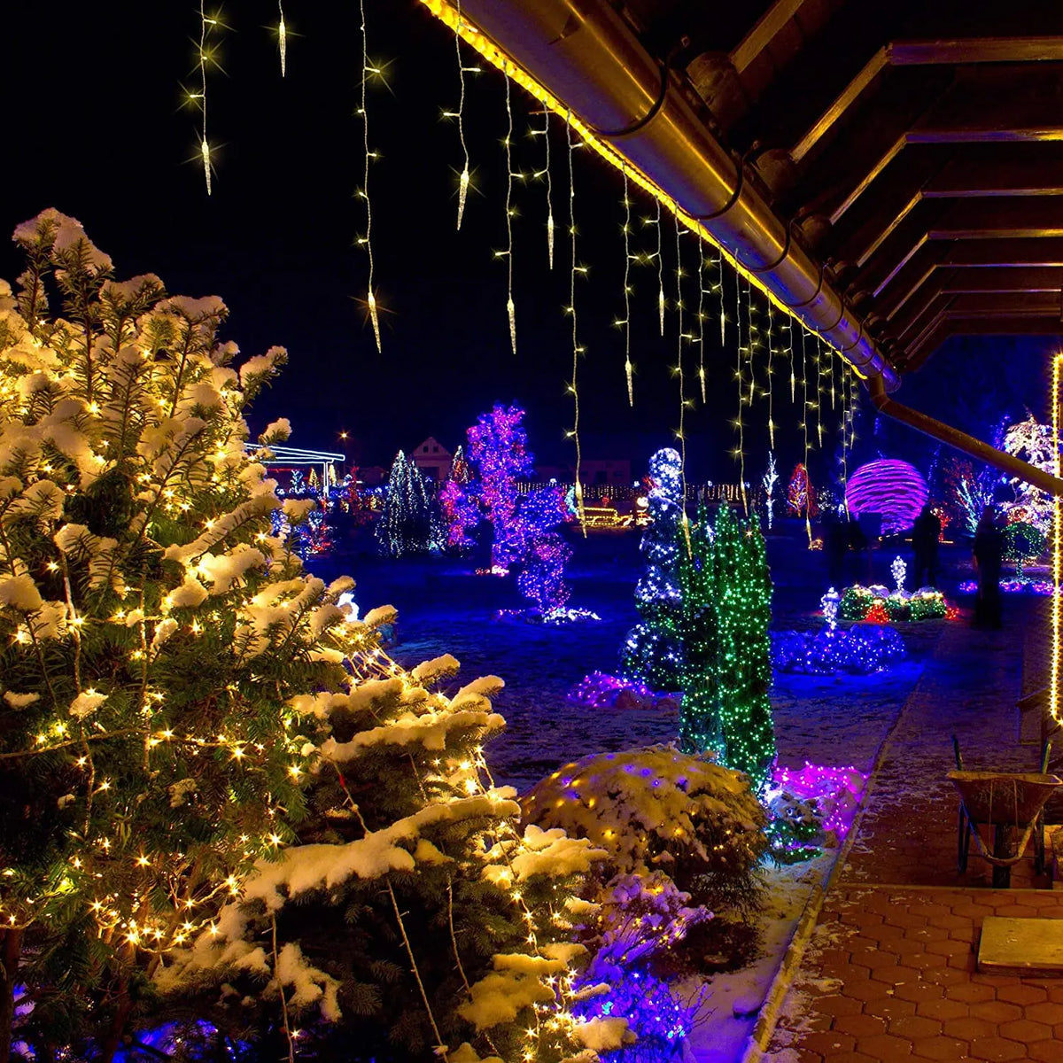 LED Christmas Icicle Curtain Lights – Waterproof Outdoor Festoon, 3.5–5m (11.5–16.4 ft), White/Blue/Multi/Warm White, Steady or 8-Mode Controller