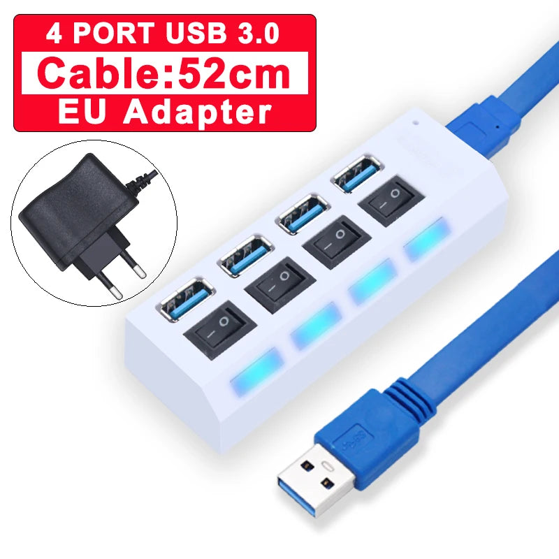 USB 3.0 Hub 4/7-Port Powered USB Splitter with On/Off Switch – High-Speed USB 3.0/2.0 Expander for PC & Laptop