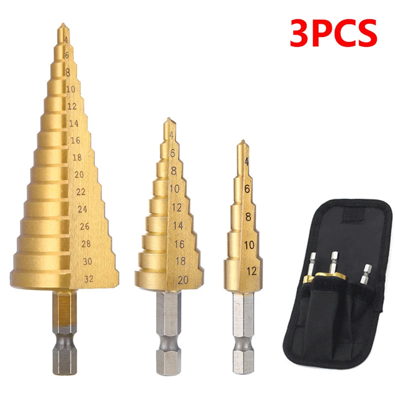 Titanium Coated HSS Step Drill Bit 4-20mm & 4-32mm - Cone Hole Cutter for Metal and Wood