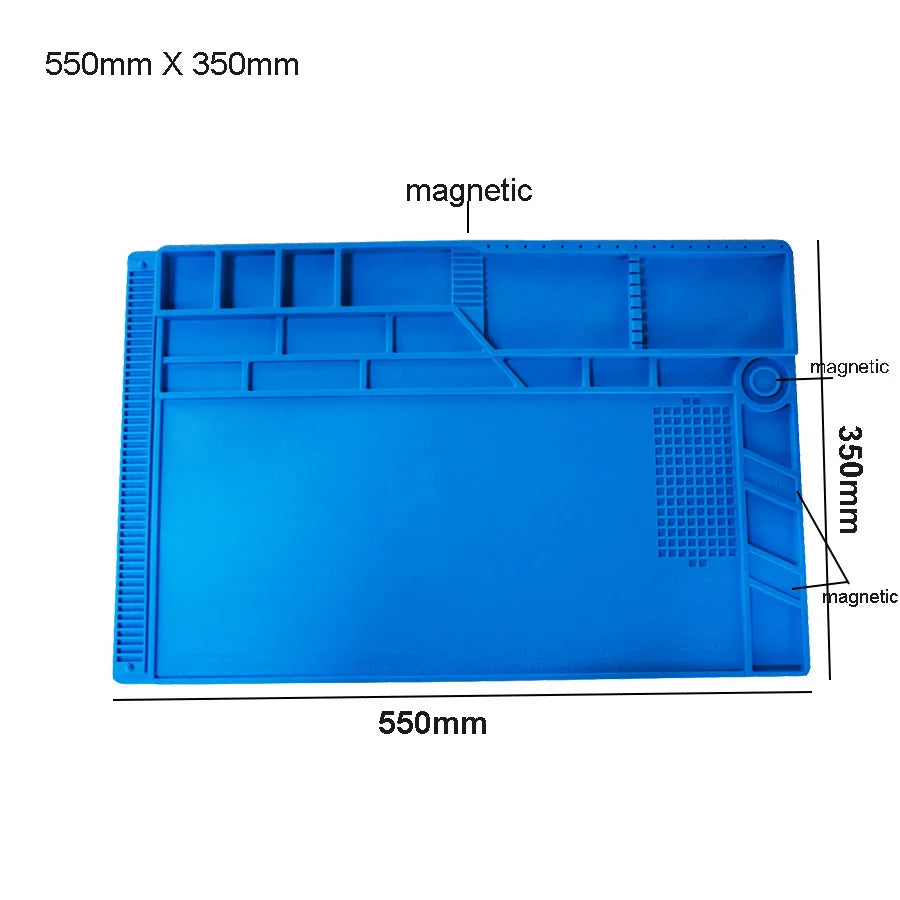 Silicone Soldering Mat 45 x 30 cm (17.7 x 11.8 in) Heat-Resistant Anti-Static Repair Mat with Built-In Ruler & Parts Boxes