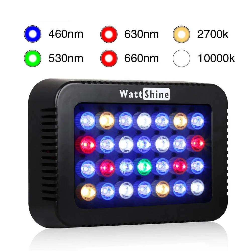 Dimmable LED Aquarium Light 140W/180W, Adjustable Full-Spectrum Coral & Reef Fish Tank Lamp with Dimmer and Clip-On/Hanging Kit