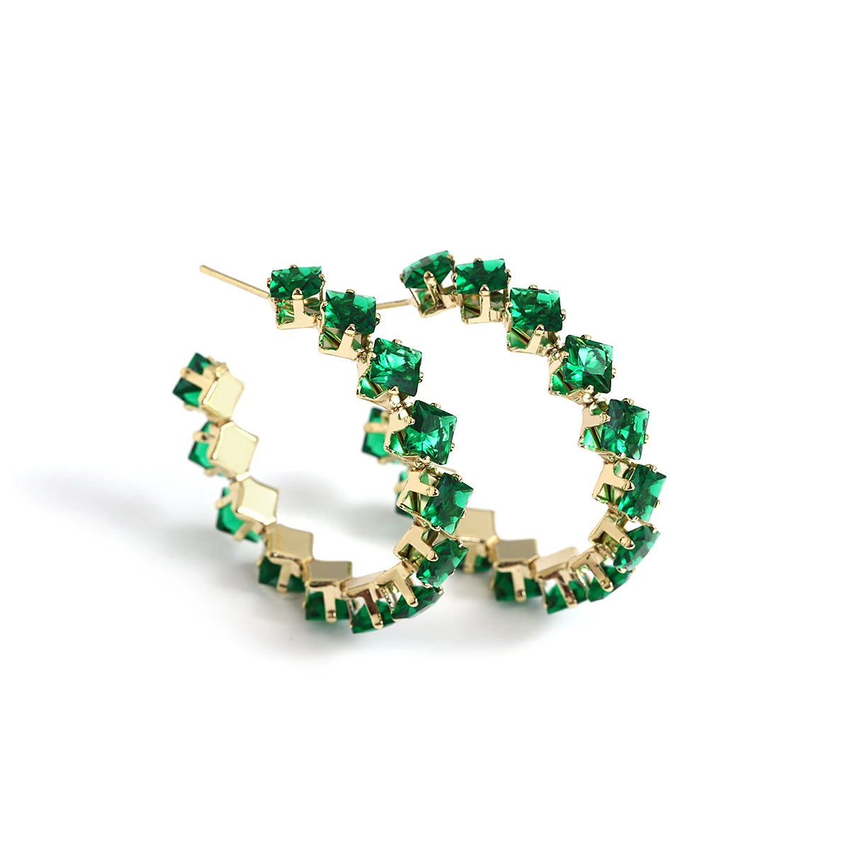 Korean Green Acrylic Geometric Dangle Earrings — Round & Square Statement Drop Earrings for Women