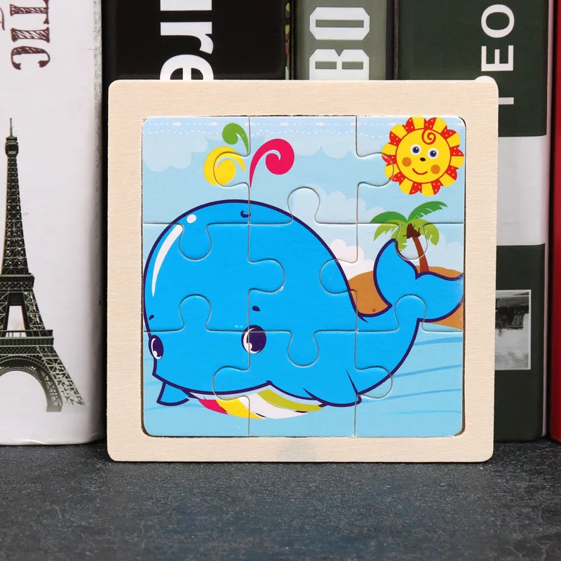 Kids Wooden 3D Tangram Puzzle 11 x 11 cm (4.3 x 4.3 in) Cartoon Animal Traffic Educational Jigsaw Toy