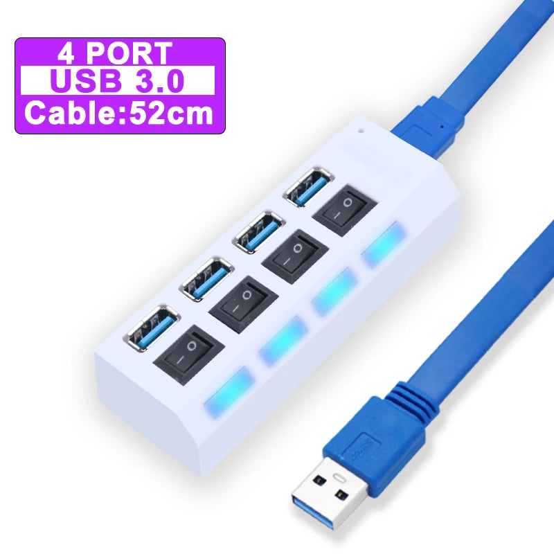 USB 3.0 Hub 4/7-Port Powered USB Splitter with On/Off Switch – High-Speed USB 3.0/2.0 Expander for PC & Laptop