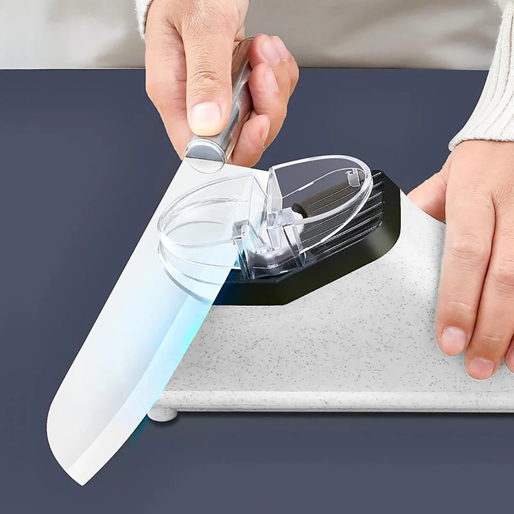 USB Electric Adjustable Knife Sharpener for Kitchen Knives & Scissors, Medium & Fine Grinding, White