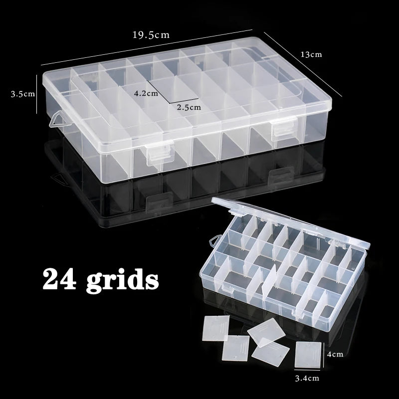Adjustable Plastic Jewelry Organizer Box 10/15/24 Compartment Bead & Craft Storage Case