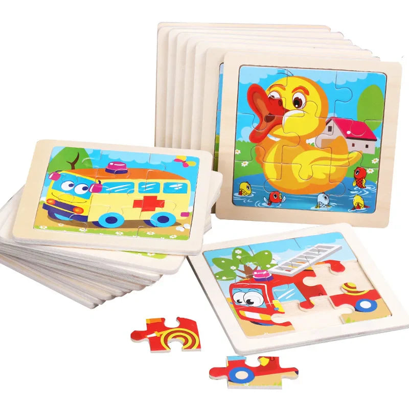 Kids Wooden 3D Tangram Puzzle 11 x 11 cm (4.3 x 4.3 in) Cartoon Animal Traffic Educational Jigsaw Toy