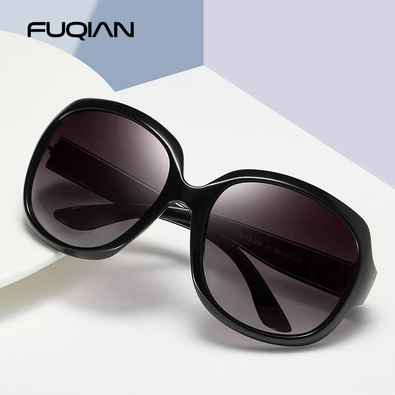 Polarized Oversized Round Sunglasses for Women - UV400 Gradient Lens, Large Plastic Frame