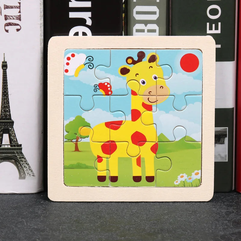 Kids Wooden 3D Tangram Puzzle 11 x 11 cm (4.3 x 4.3 in) Cartoon Animal Traffic Educational Jigsaw Toy