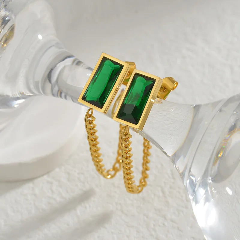 Korean Green Acrylic Geometric Dangle Earrings — Round & Square Statement Drop Earrings for Women