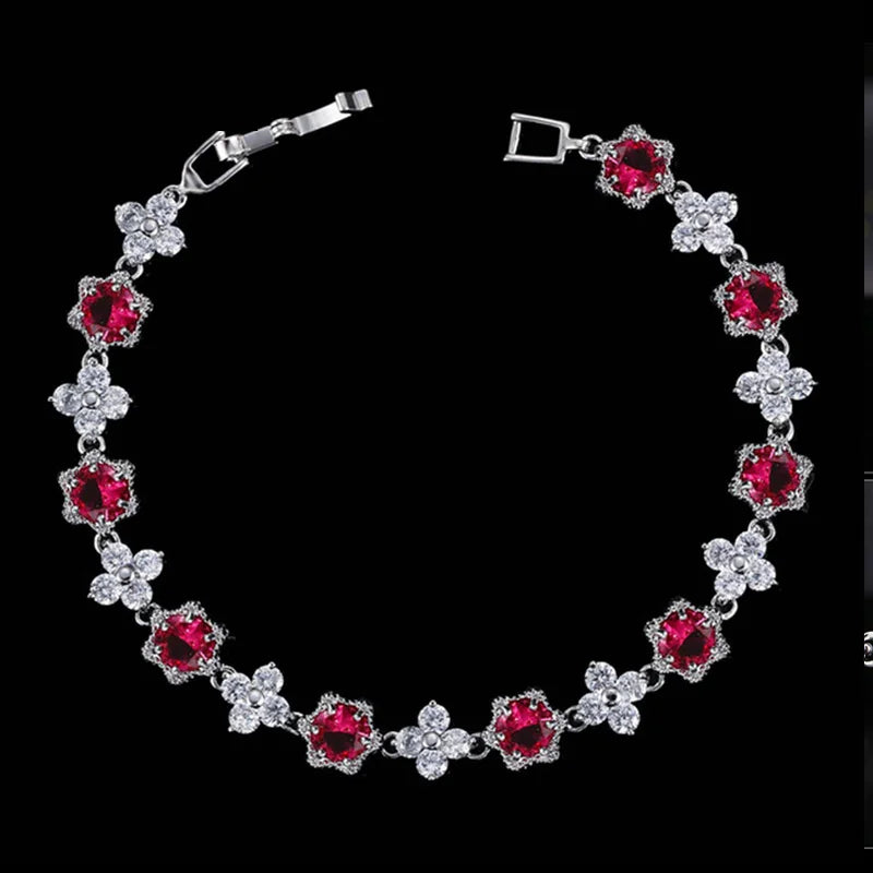 White Gold Color Cluster Flower CZ Bracelet for Women — Royal Blue & White Cubic Zirconia, 17.5 cm (6.9 in)