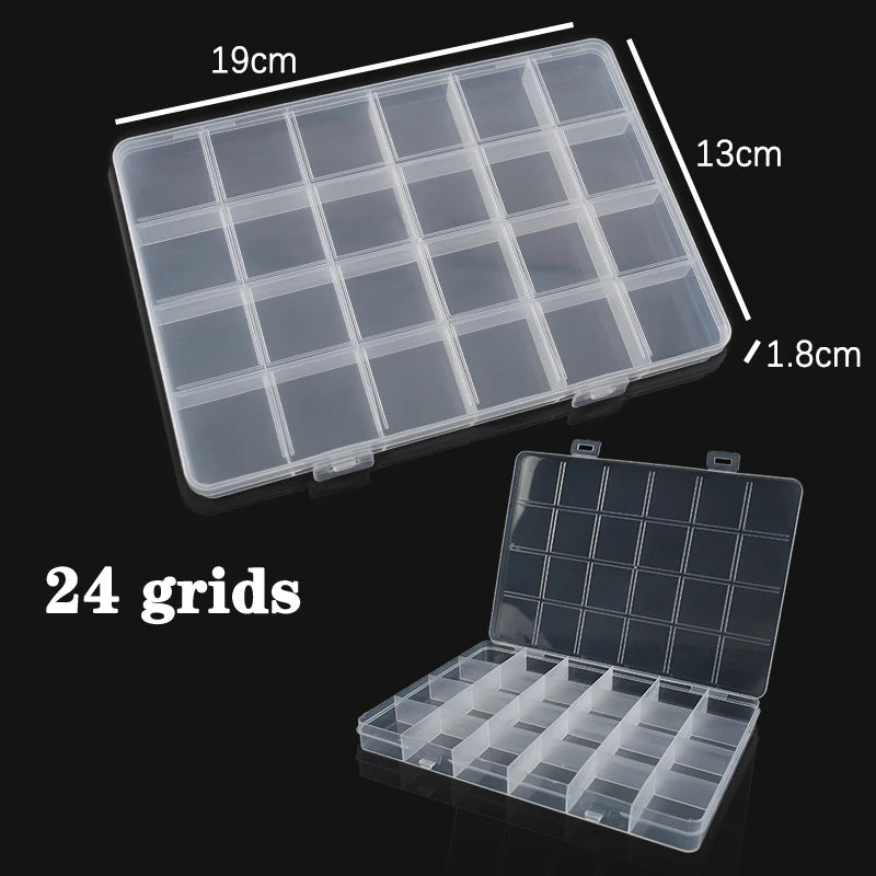 Adjustable Plastic Jewelry Organizer Box 10/15/24 Compartment Bead & Craft Storage Case