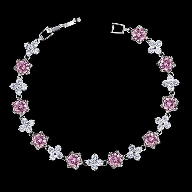 White Gold Color Cluster Flower CZ Bracelet for Women — Royal Blue & White Cubic Zirconia, 17.5 cm (6.9 in)