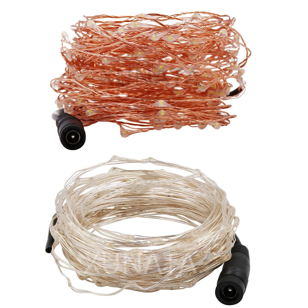 LED String Fairy Lights 10m (32.8ft) • 20m (65.6ft) • 30m (98.4ft) – Plug-in DC 12V Adapter with On/Off Switch | Waterproof Copper/Silver Wire for Wedding & Christmas