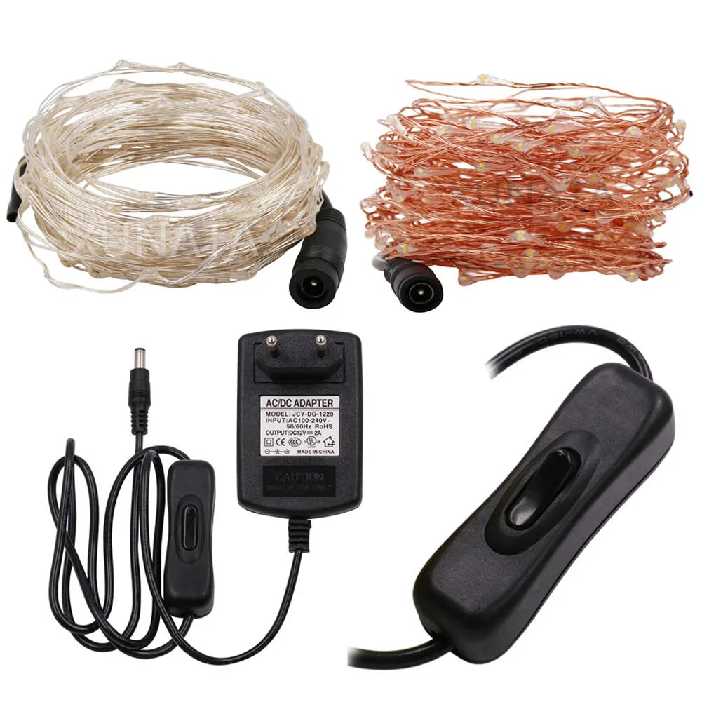 LED String Fairy Lights 10m (32.8ft) • 20m (65.6ft) • 30m (98.4ft) – Plug-in DC 12V Adapter with On/Off Switch | Waterproof Copper/Silver Wire for Wedding & Christmas