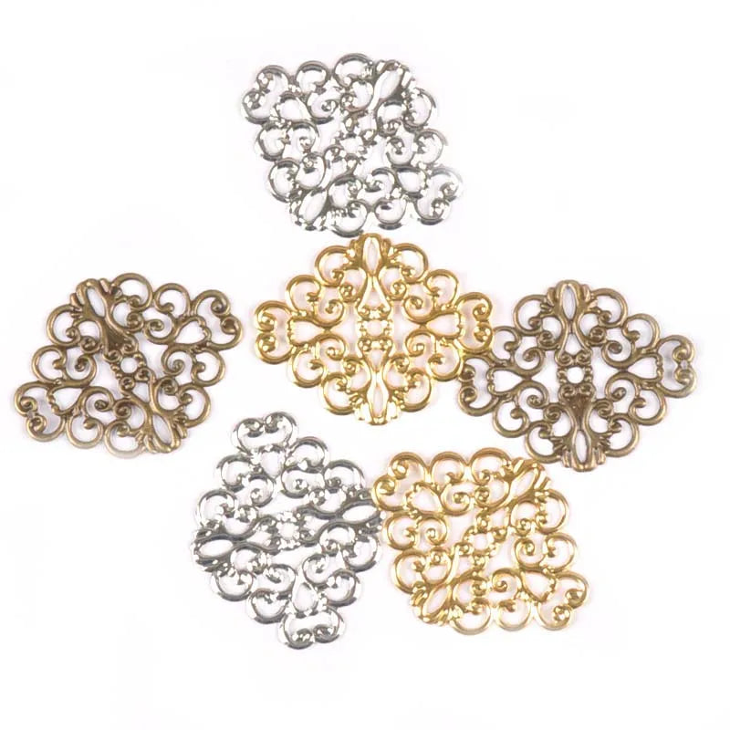 20-Pack Metal Filigree Flower Wraps Connectors for Jewelry Making & Scrapbooking, 41 x 31 mm (1.61 x 1.22 in) – Gold Silver Bronze