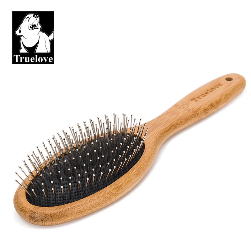 Round Pet Grooming Comb with Bamboo Handle – Stainless Steel Pin Brush for Cats & Dogs (Small/Medium/Large)