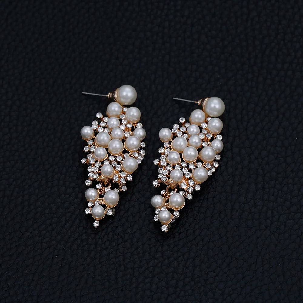 Gold Bridal Drop Earrings with Simulated Pearls & Crystal Rhinestones — 6 cm (2.36 in) Dangle Statement Earrings for Wedding & Bridesmaids
