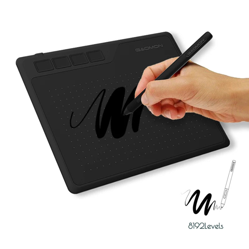 Portable Graphics Tablet 6.5 x 4 in (165 x 102 mm) - Battery-Free Pen, 8192 Pressure, USB & Android Compatible