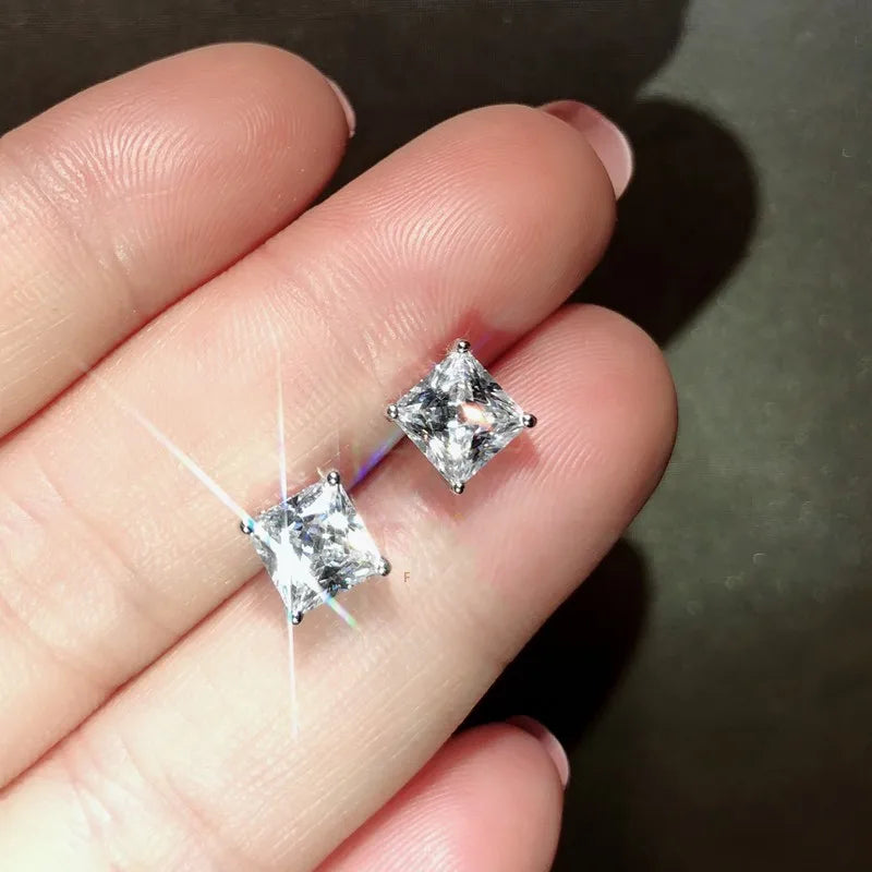925 Sterling Silver Square Cubic Zirconia (CZ) Stud Earrings — 5–8mm (0.20–0.31 in) Options for Bridal, Engagement & Party