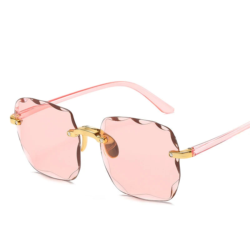 Square Rimless Women's Red Sunglasses - Mirror Lens UV400 Fashion Shades
