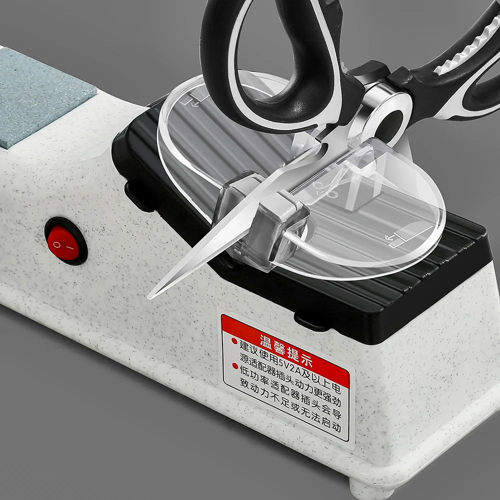 USB Electric Adjustable Knife Sharpener for Kitchen Knives & Scissors, Medium & Fine Grinding, White