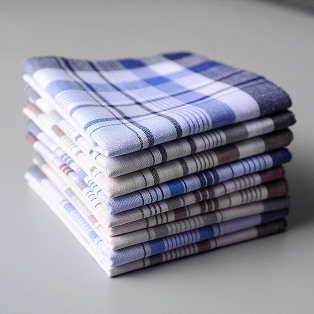5-Pack Cotton Pocket Handkerchiefs – 38 x 38 cm (15 x 15 in) Plaid Stripe Pocket Squares, Random Colors