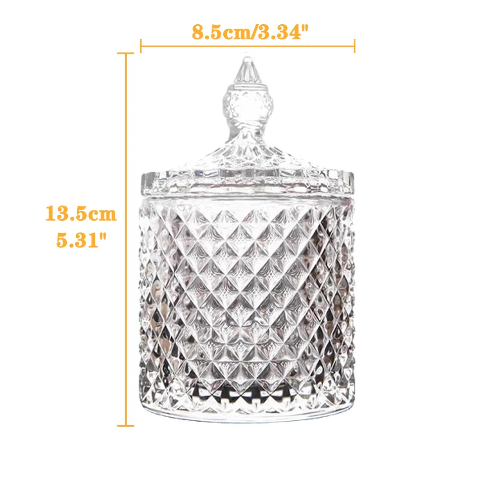 Luxury Glass Storage Jar with Lid, Aromatherapy Bottle & Minimalist Cotton Swab and Jewelry Organizer