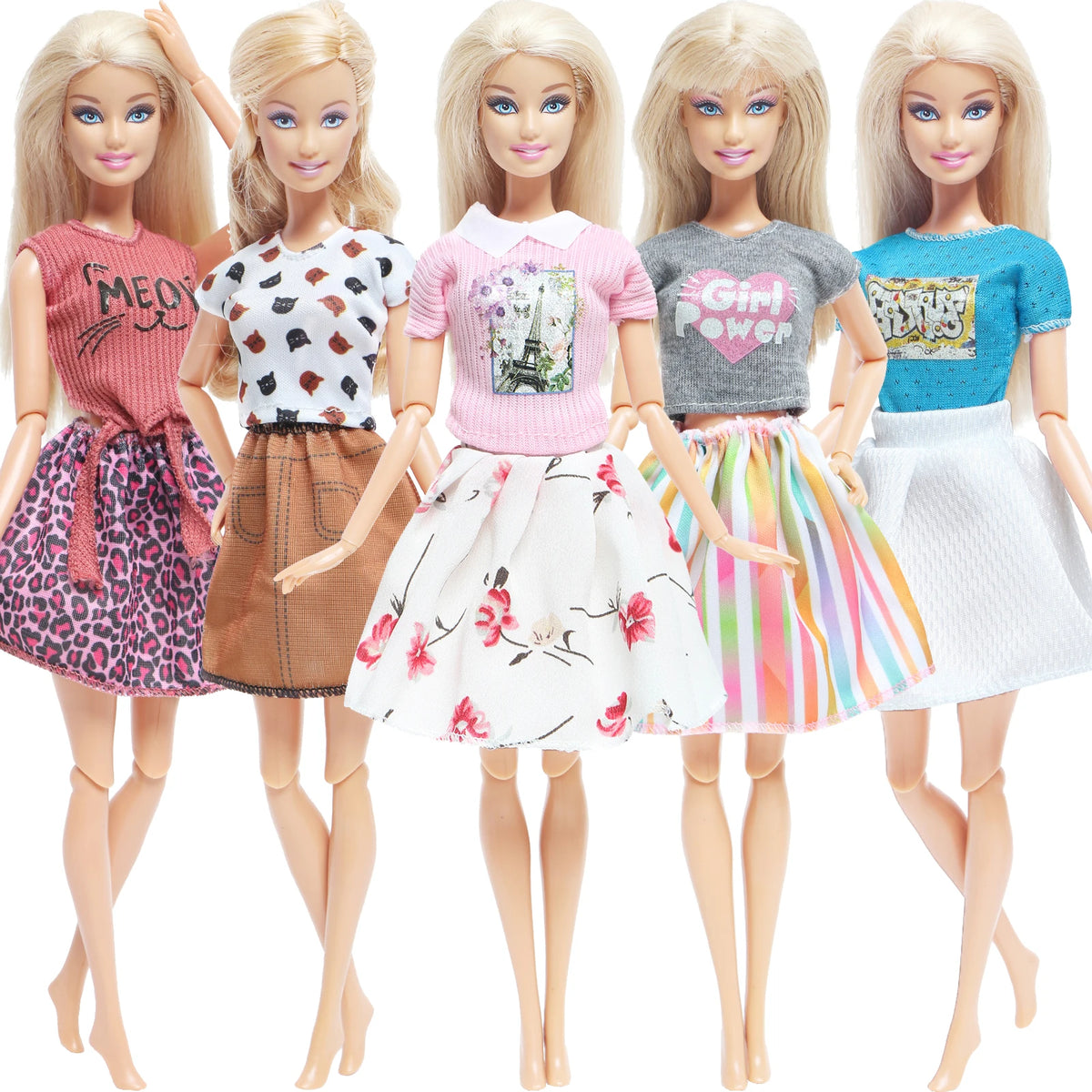 Handmade 1/6 Scale Doll Outfits - 3 or 5-Pack Casual Dresses, Blouses, Skirts & Pants for 11.5–12 in (29–30.5 cm) Dolls