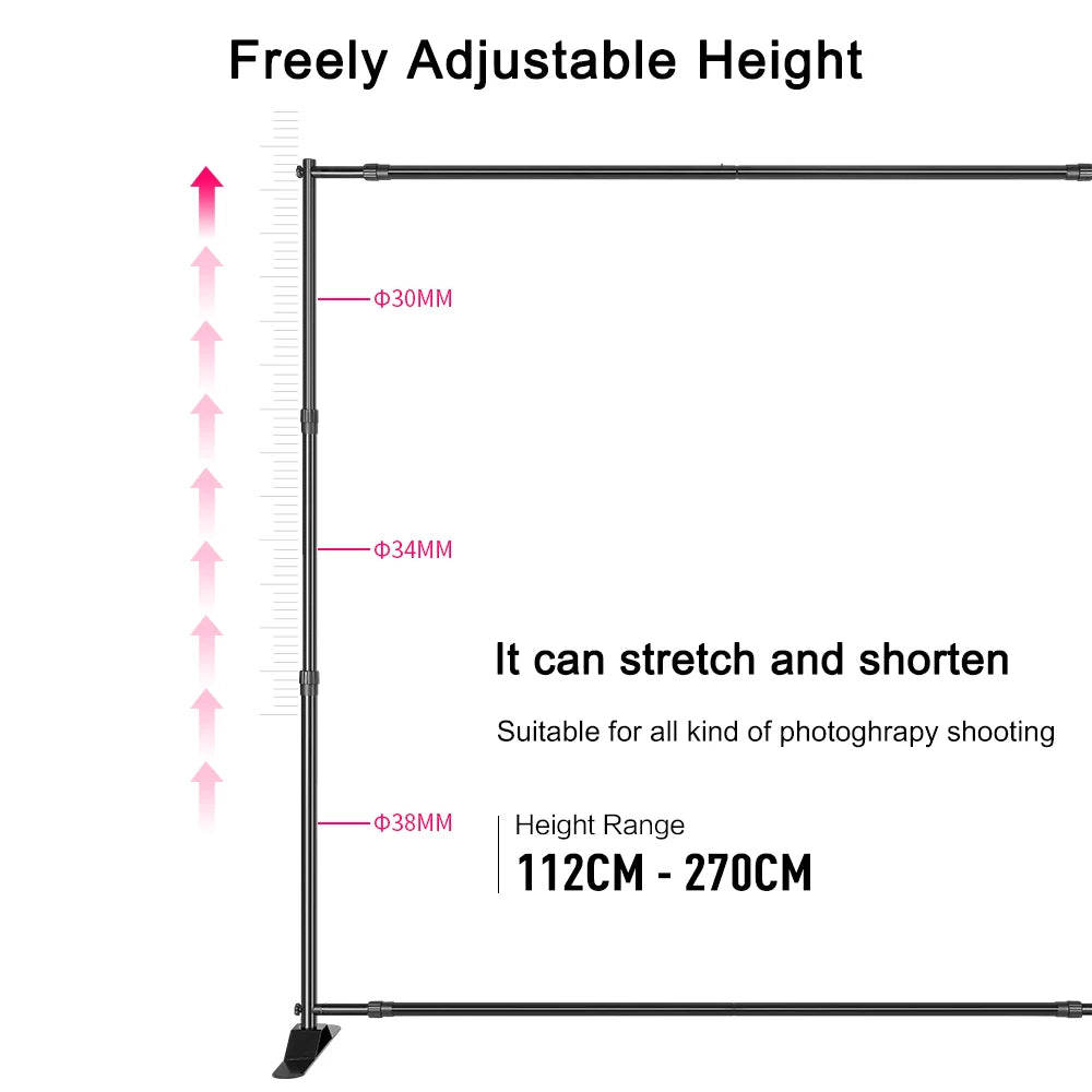 Adjustable Double Crossbar Backdrop Stand Frame for Photo & Video Studio — 77.8–133.9 in (197.5–340 cm) W x 41.1–106.3 in (104.5–270 cm) H