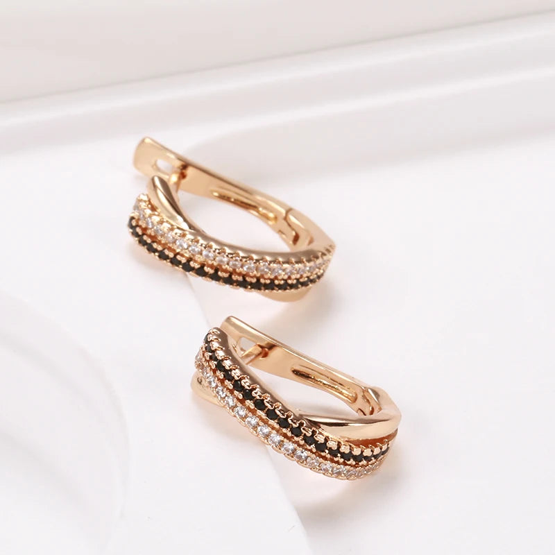 585 Rose Gold Zircon Drop Earrings for Women - Geometric Bling Party & Wedding Jewelry