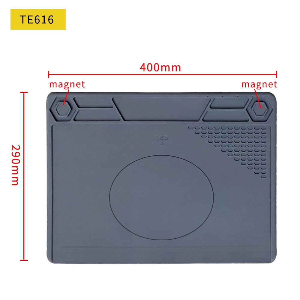 Silicone Soldering Mat 45 x 30 cm (17.7 x 11.8 in) Heat-Resistant Anti-Static Repair Mat with Built-In Ruler & Parts Boxes