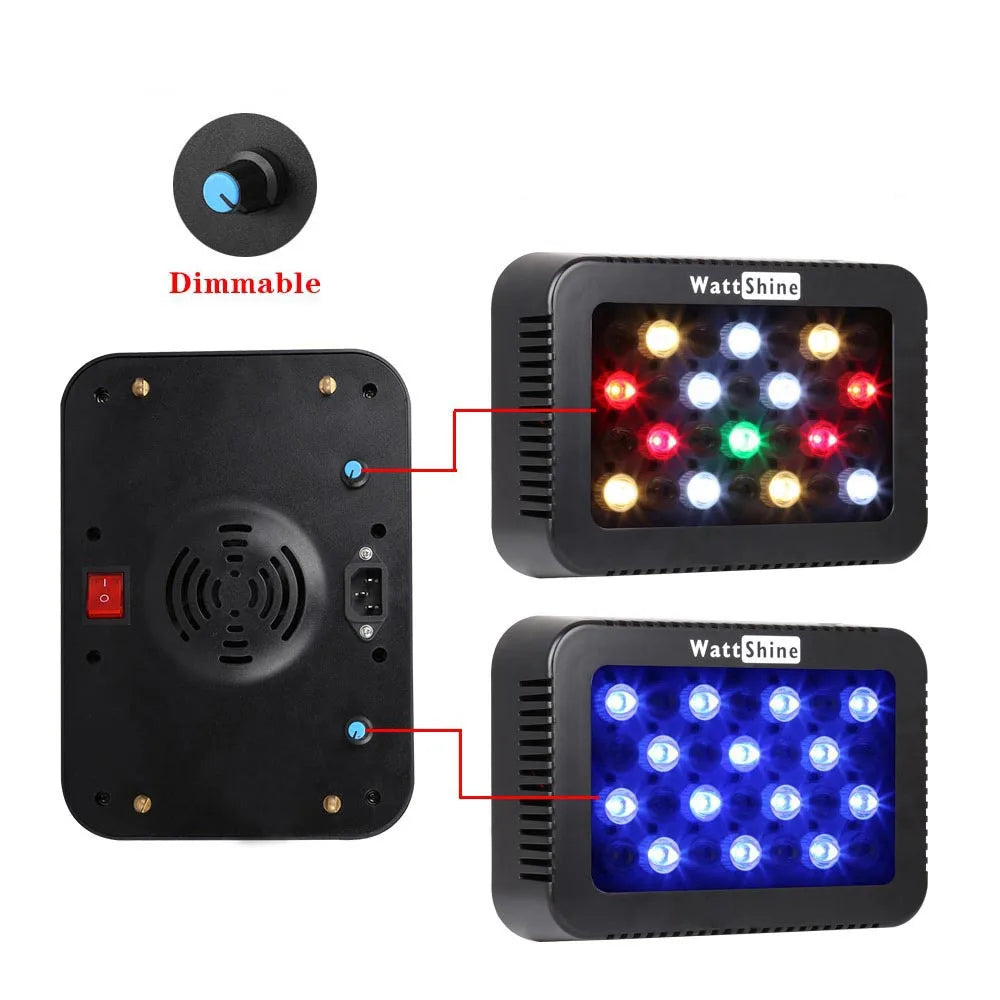 Dimmable LED Aquarium Light 140W/180W, Adjustable Full-Spectrum Coral & Reef Fish Tank Lamp with Dimmer and Clip-On/Hanging Kit