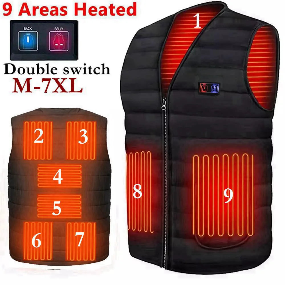 USB Heated V-Neck Vest - 9-Zone Electric Thermal Vest for Men & Women, Outdoor Winter Warmth