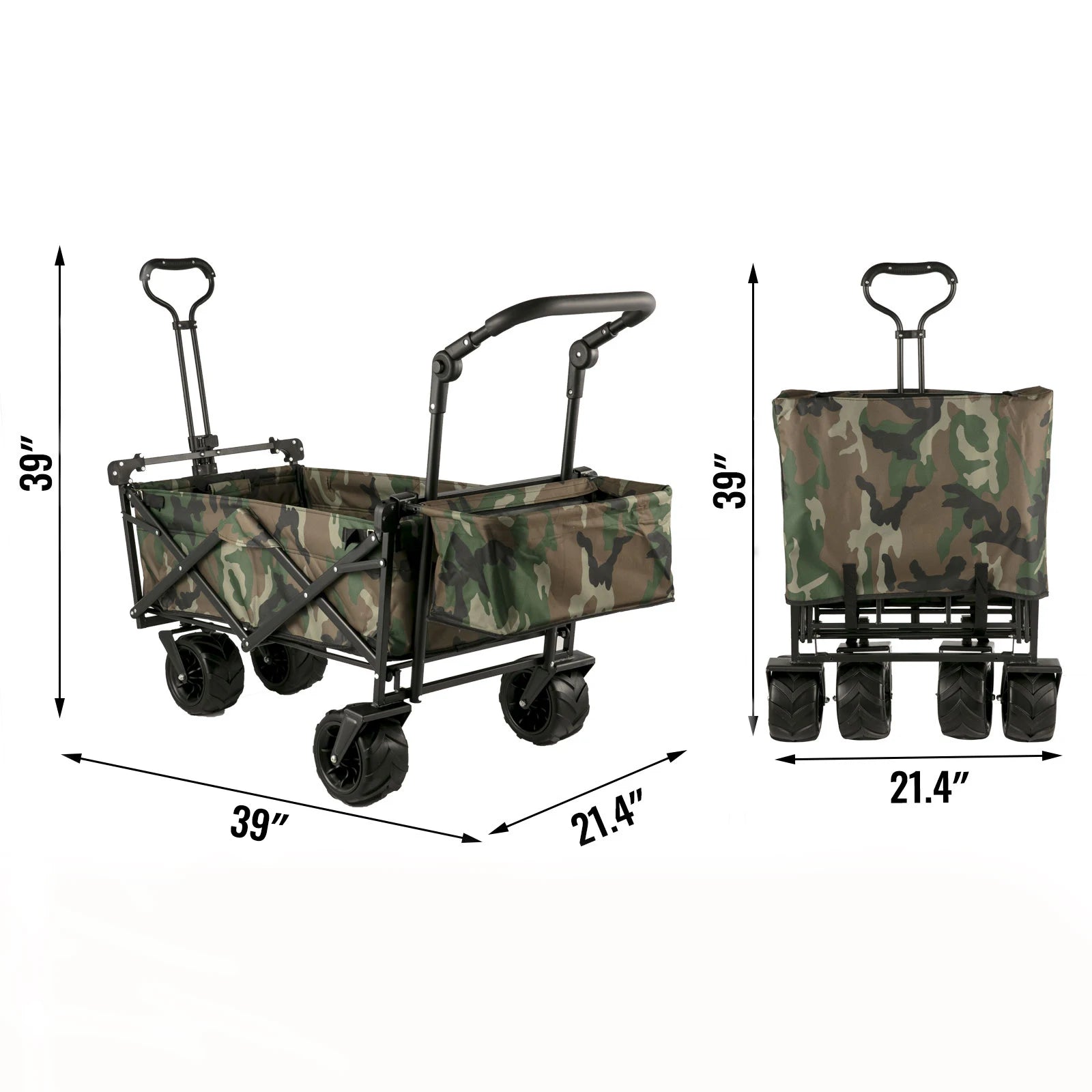 Folding Collapsible Wagon Cart with Adjustable Handle, Removable Canopy — 600D Oxford Utility Beach & Camping Cart