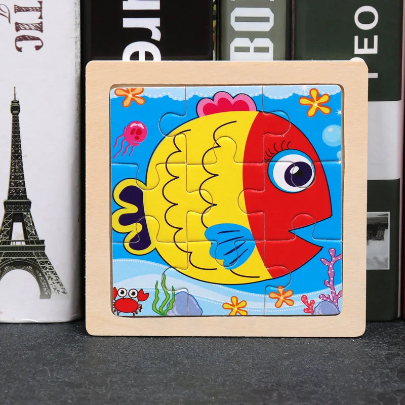 Kids Wooden 3D Tangram Puzzle 11 x 11 cm (4.3 x 4.3 in) Cartoon Animal Traffic Educational Jigsaw Toy
