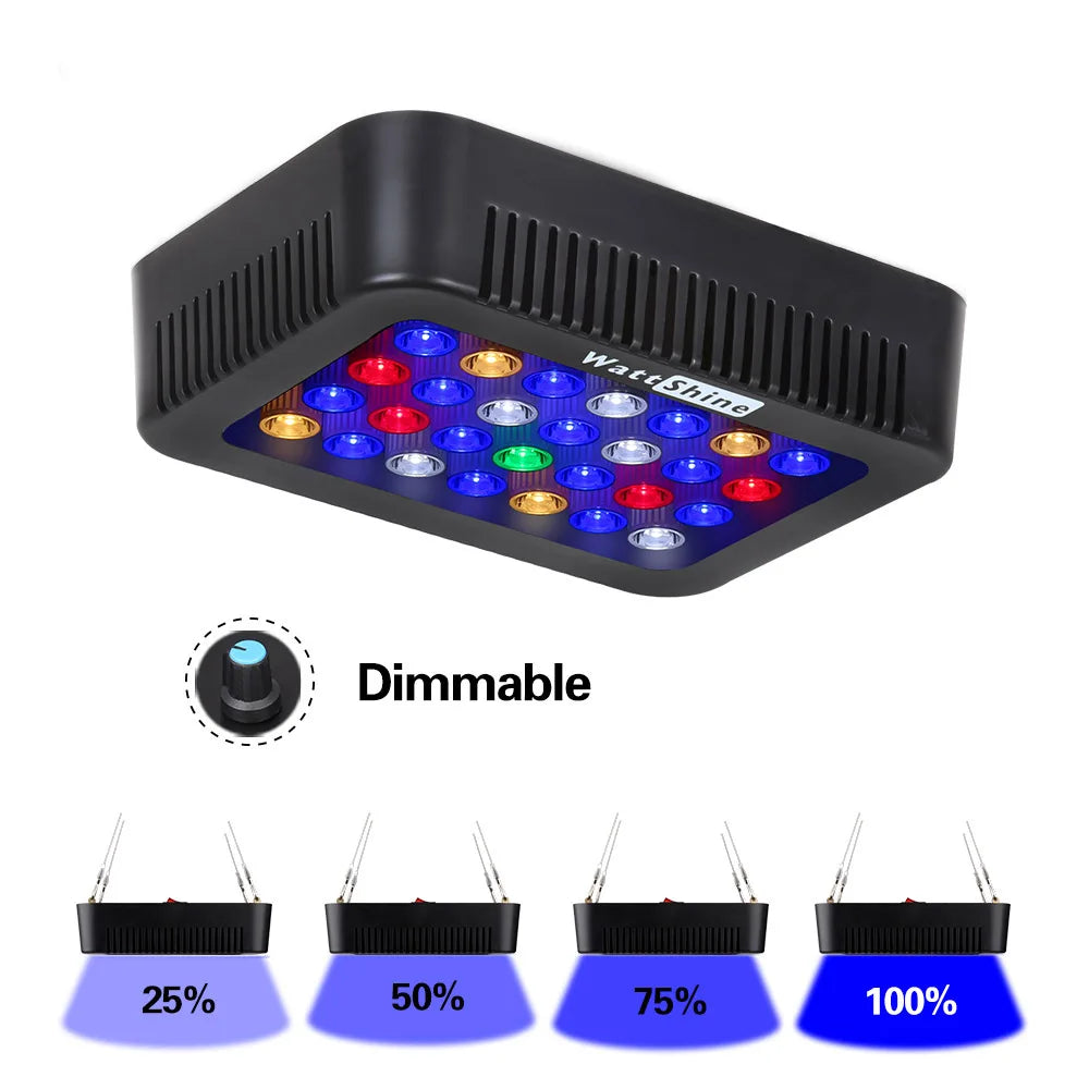 Dimmable LED Aquarium Light 140W/180W, Adjustable Full-Spectrum Coral & Reef Fish Tank Lamp with Dimmer and Clip-On/Hanging Kit